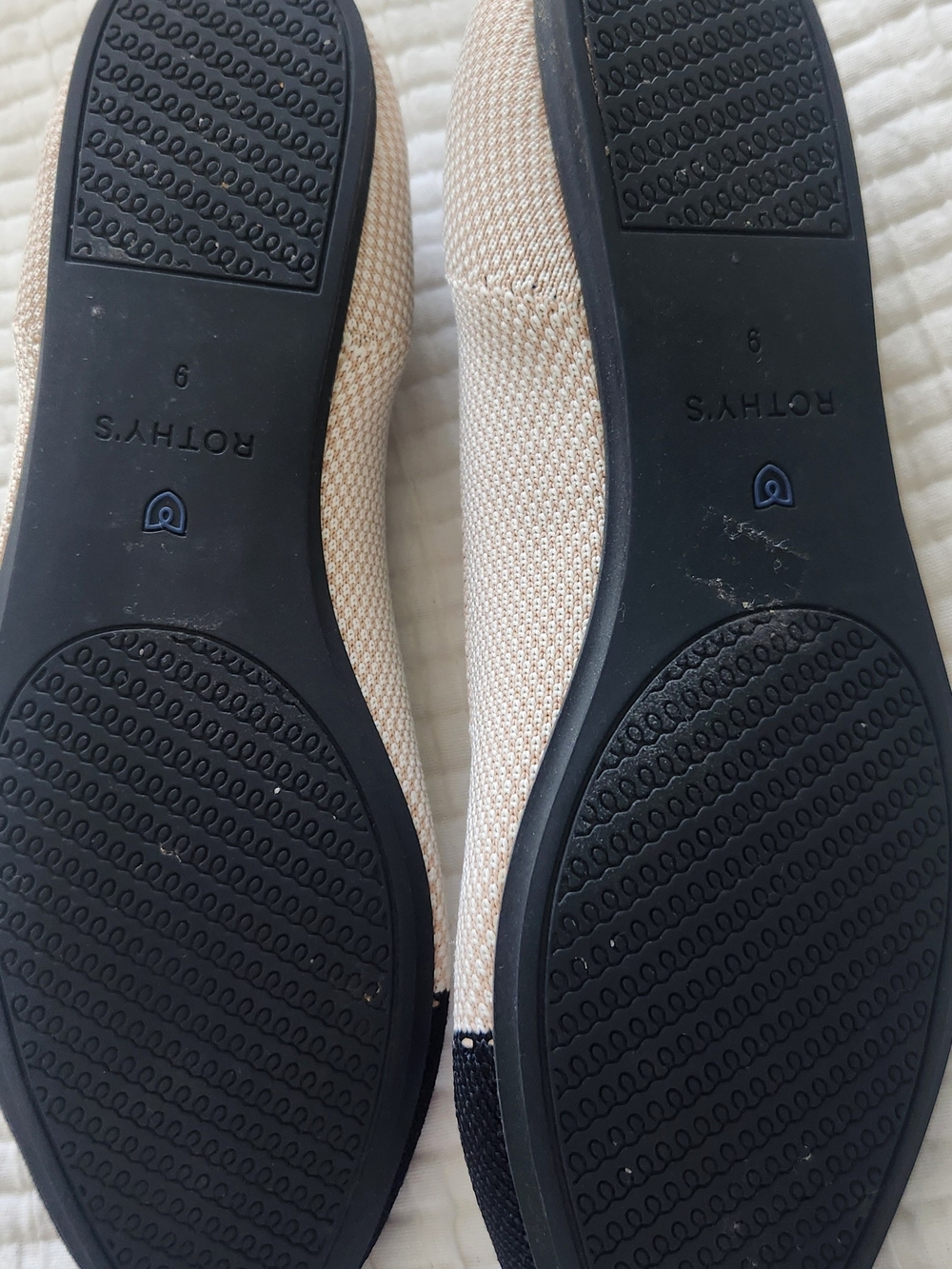 Rothy's Beige Knit Flats with Black Toe and Blue Trim - Picture 3 of 3